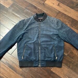 Michael Kors Blue Bomber Jacket with Ribbed Collar and Cuffs